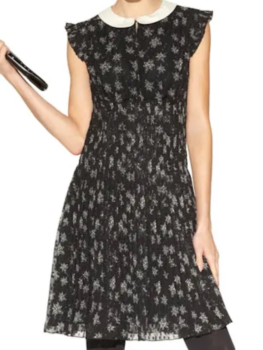 Kate Young Shimmery Star Print Peter Pan Collar Dress Black Size S Metallic Rare